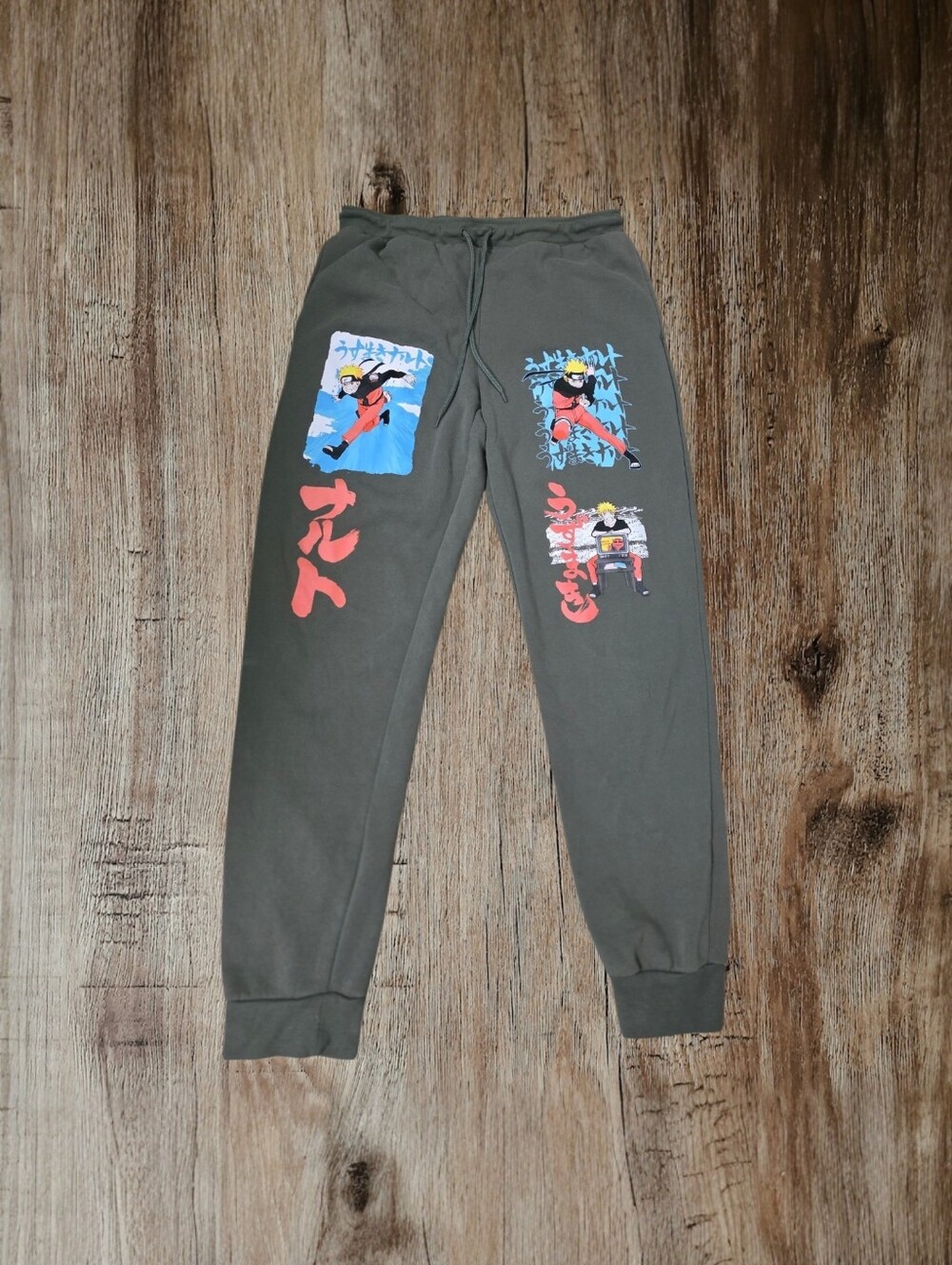 Naruto Shippuden Graphic Jogger Sweatpants Olive Green Anime Mens Large